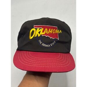Vintage Oklahoma The Sooner State Snapback Cap Red Black USA Union Made